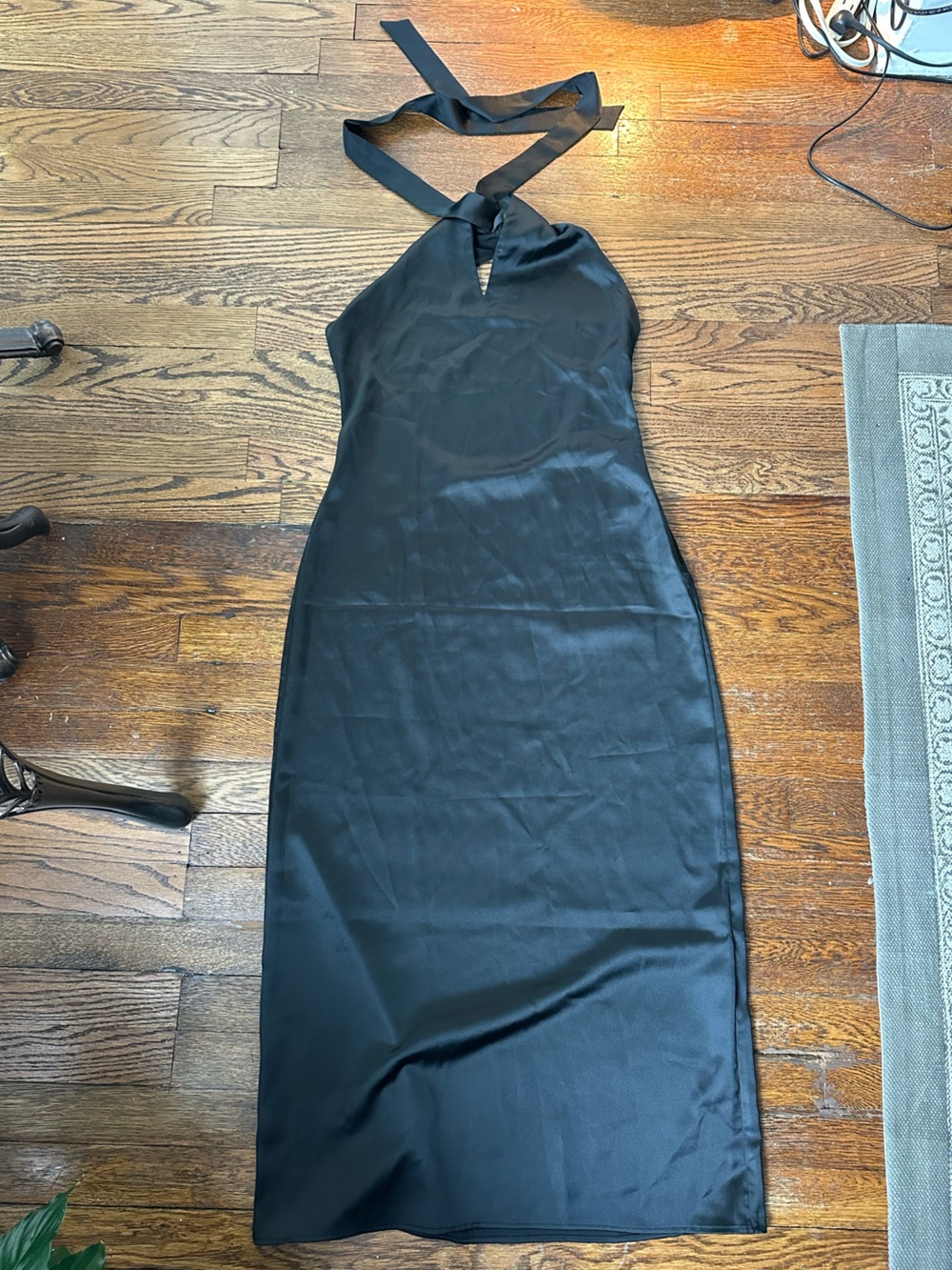 Satin Black Halter Maxi Dress